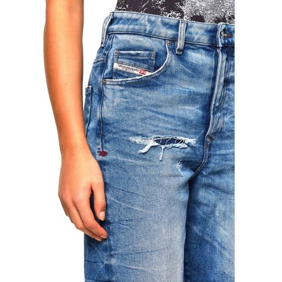 Diesel Y2K Blue D-Reggy 009MV Straight Jeans Light Acid Wash Distressed Size 27 - Picture 6 of 16